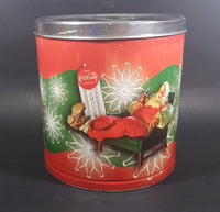 2008 Coca-Cola Coke Soda Beverage Scenes of Santa Flavored Popcorn 9 1/4" Tall Tin Canister - Treasure Valley Antiques & Collectibles