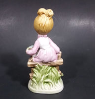 Vintage Victorian Girl with Flower Bowl Sitting on Fence Ceramic Figurine - Numbered - Taiwan - Treasure Valley Antiques & Collectibles