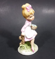 Vintage Victorian Girl with Flower Bowl Sitting on Fence Ceramic Figurine - Numbered - Taiwan - Treasure Valley Antiques & Collectibles