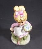 Vintage Victorian Girl with Flower Bowl Sitting on Fence Ceramic Figurine - Numbered - Taiwan - Treasure Valley Antiques & Collectibles