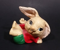 1970s Pepiware Bunny Laying on His Side Waving in Red Shirt Green Pants Figurine - England - Treasure Valley Antiques & Collectibles