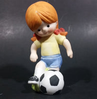 1982 Enesco Sports Little Girl Playing Football Soccer Decorative Collectible Figurine - Treasure Valley Antiques & Collectibles