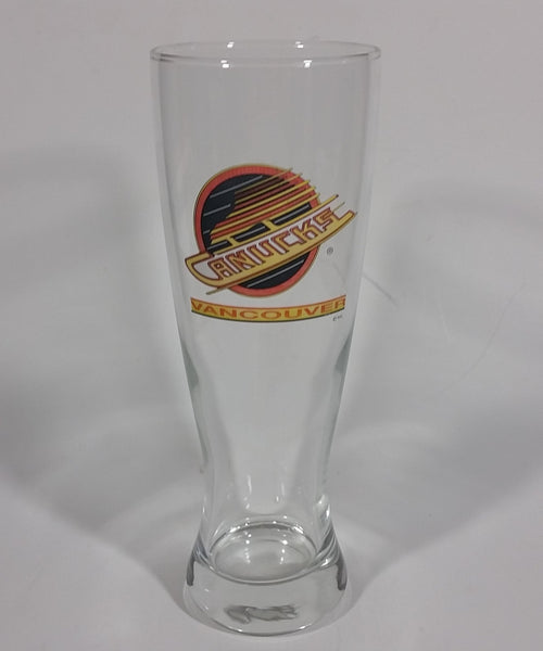 1980s Vancouver Canucks NHL Ice Hockey 9" Tall Clear Pilsner Glass - Treasure Valley Antiques & Collectibles