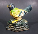 Antique Metalware Cast Iron Painted Yellow and Green Black Headed Song Bird Door Stop - Treasure Valley Antiques & Collectibles