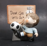 1982 Enesco Soccer Boy With Scoreboard Timer Clock "Dear God, Let's Go" Ceramic Figurine - Treasure Valley Antiques & Collectibles