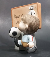 1982 Enesco Soccer Boy With Scoreboard Timer Clock "Dear God, Let's Go" Ceramic Figurine - Treasure Valley Antiques & Collectibles