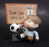 1982 Enesco Soccer Boy With Scoreboard Timer Clock "Dear God, Let's Go" Ceramic Figurine - Treasure Valley Antiques & Collectibles