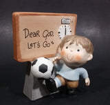 1982 Enesco Soccer Boy With Scoreboard Timer Clock "Dear God, Let's Go" Ceramic Figurine - Treasure Valley Antiques & Collectibles