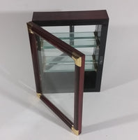 Small Wooden Wall Display Shelf Box with Mirror Backing, Glass Shelves, Glass Gold Look Metal Corner Door - Treasure Valley Antiques & Collectibles