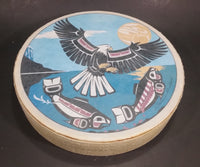 Clarence A. Wells Port Simpson, B.C. Aboriginal Art Eagle and Salmon Deer Hide Rimmed Drum Print - Treasure Valley Antiques & Collectibles