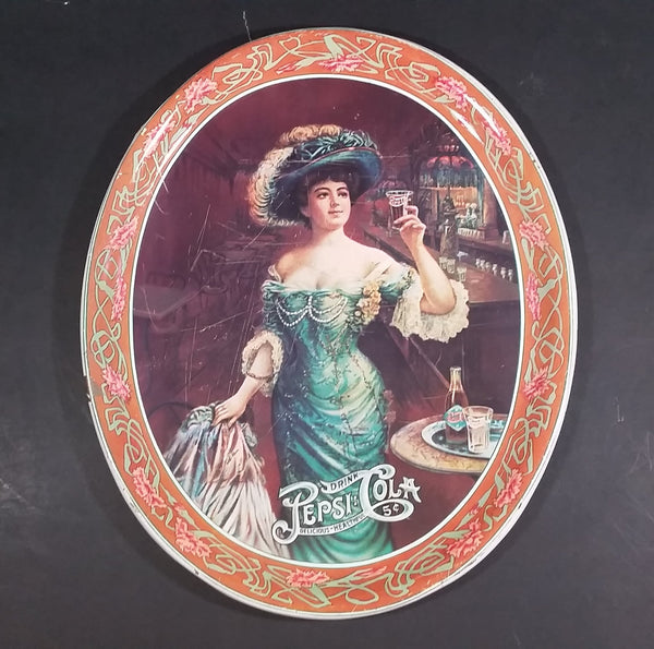 Vintage 1970s Pepsi Cola "Lady Gibson" Oval Orange Border Beverage Serving Tray - Treasure Valley Antiques & Collectibles