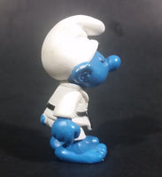 1981 Schleich Germany Peyo Smurf Karate Judo Martial Arts Costume 2" PVC Figurine - Treasure Valley Antiques & Collectibles