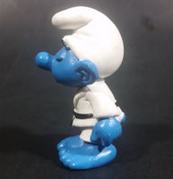 1981 Schleich Germany Peyo Smurf Karate Judo Martial Arts Costume 2" PVC Figurine - Treasure Valley Antiques & Collectibles