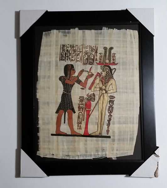 Egyptian Painting on Papyrus Paper 17" x 21" Framed with Original Cardboard Packaging - Treasure Valley Antiques & Collectibles