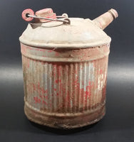 Vintage Round Red Galvanized Metal Gas Gasoline Fuel Canister Can w/ Wood Handle and caps - Treasure Valley Antiques & Collectibles