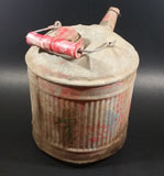 Vintage Round Red Galvanized Metal Gas Gasoline Fuel Canister Can w/ Wood Handle and caps - Treasure Valley Antiques & Collectibles