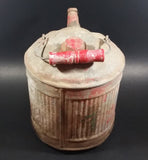 Vintage Round Red Galvanized Metal Gas Gasoline Fuel Canister Can w/ Wood Handle and caps - Treasure Valley Antiques & Collectibles