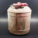 Vintage Round Red Galvanized Metal Gas Gasoline Fuel Canister Can w/ Wood Handle and caps - Treasure Valley Antiques & Collectibles