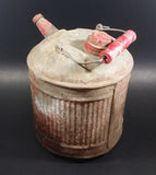 Vintage Round Red Galvanized Metal Gas Gasoline Fuel Canister Can w/ Wood Handle and caps - Treasure Valley Antiques & Collectibles