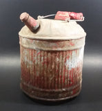 Vintage Round Red Galvanized Metal Gas Gasoline Fuel Canister Can w/ Wood Handle and caps - Treasure Valley Antiques & Collectibles