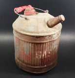 Vintage Round Red Galvanized Metal Gas Gasoline Fuel Canister Can w/ Wood Handle and caps - Treasure Valley Antiques & Collectibles