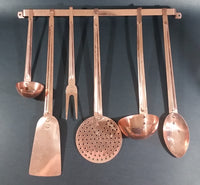 Vintage Copper Kitchen Utensil 7 Piece Set Including Wall Hanging Bar - Made in Taiwan - Treasure Valley Antiques & Collectibles