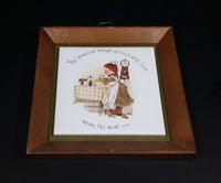 Vintage Holly Hobbie "The simplest things served with love mean the most" Wood Framed Ceramic Tile Trivet - Treasure Valley Antiques & Collectibles