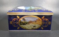 Vintage St Michael Marks & Spencer Biscuits Tin Blue with Gold Motif -  Lake Scenes on each side - Treasure Valley Antiques & Collectibles