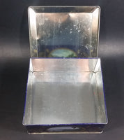 Vintage St Michael Marks & Spencer Biscuits Tin Blue with Gold Motif -  Lake Scenes on each side - Treasure Valley Antiques & Collectibles