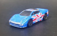 2003 Hot Wheels Flag Flyers British Jaguar XJ220 Blue Die Cast Toy Car Vehicle - Treasure Valley Antiques & Collectibles