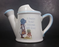 Vintage Holly Hobbie Blue Girl White Ceramic Flower Watering Can Collectible - Treasure Valley Antiques & Collectibles