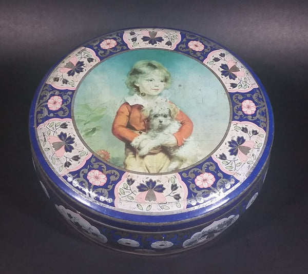 Vintage 1950s Peek Frean's Biscuits Tin with Portrait of French Boy Holding Dog by C. Bremont - Treasure Valley Antiques & Collectibles