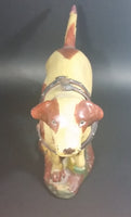 Antique 1940s Large Chalkware Hunting Hound Dog with Leather Harness - Signed - Treasure Valley Antiques & Collectibles
