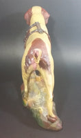 Antique 1940s Large Chalkware Hunting Hound Dog with Leather Harness - Signed - Treasure Valley Antiques & Collectibles