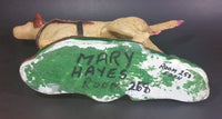 Antique 1940s Large Chalkware Hunting Hound Dog with Leather Harness - Signed - Treasure Valley Antiques & Collectibles