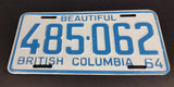 1964 Beautiful British Columbia White with Light Blue Letters Vehicle License Plate 485 062 - Treasure Valley Antiques & Collectibles