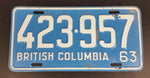 1963 Beautiful British Columbia Light Blue with White Letters Vehicle License Plate 423 957 - Treasure Valley Antiques & Collectibles