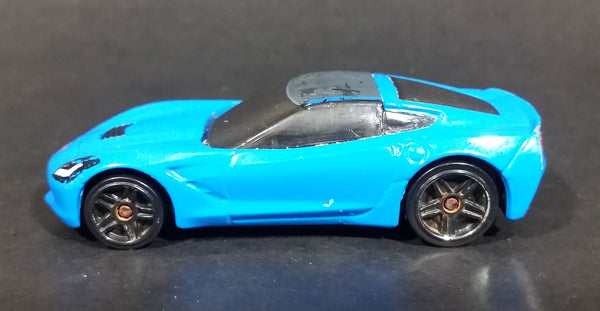 2014 Hot Wheels Workshop Garage '14 Corvette Stingray Sky Blue Die Cast Toy Car Vehicle - Treasure Valley Antiques & Collectibles