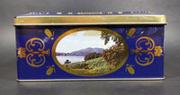 Vintage St Michael Marks & Spencer Biscuits Tin Blue with Gold Motif -  Lake Scenes on each side - Treasure Valley Antiques & Collectibles