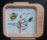 Vintage 1958 Citizen United Feature Syndicate Snoopy Playing Soccer Pink Alarm Clock Collectible - Treasure Valley Antiques & Collectibles