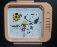 Vintage 1958 Citizen United Feature Syndicate Snoopy Playing Soccer Pink Alarm Clock Collectible - Treasure Valley Antiques & Collectibles