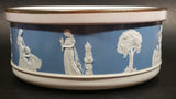 Vintage Round Light Blue and White Cameo Embossed Angels and Babies Tin Storage Container - Treasure Valley Antiques & Collectibles