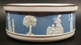 Vintage Round Light Blue and White Cameo Embossed Angels and Babies Tin Storage Container - Treasure Valley Antiques & Collectibles