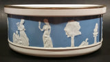 Vintage Round Light Blue and White Cameo Embossed Angels and Babies Tin Storage Container - Treasure Valley Antiques & Collectibles