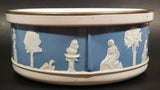 Vintage Round Light Blue and White Cameo Embossed Angels and Babies Tin Storage Container - Treasure Valley Antiques & Collectibles