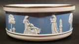 Vintage Round Light Blue and White Cameo Embossed Angels and Babies Tin Storage Container - Treasure Valley Antiques & Collectibles
