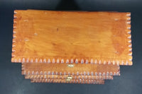 Vintage 3 Drawer Tiered Carved Notch Wooden w/ Green Felt Lining Footed Jewelry Trinket Box - Treasure Valley Antiques & Collectibles