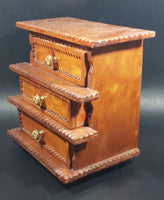 Vintage 3 Drawer Tiered Carved Notch Wooden w/ Green Felt Lining Footed Jewelry Trinket Box - Treasure Valley Antiques & Collectibles