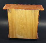 Vintage 3 Drawer Tiered Carved Notch Wooden w/ Green Felt Lining Footed Jewelry Trinket Box - Treasure Valley Antiques & Collectibles