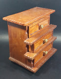 Vintage 3 Drawer Tiered Carved Notch Wooden w/ Green Felt Lining Footed Jewelry Trinket Box - Treasure Valley Antiques & Collectibles